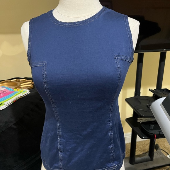 Vintage Versace muscle tank, navy with gold trim, size small - Picture 3 of 10